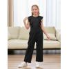 imageGORLYA Girls Ruffle Trim Flutter Sleeve Casual Jumpsuit Outfits Straight Wide Leg Long Pant Jumper Rompers 414TBlack