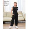 imageGORLYA Girls Ruffle Trim Flutter Sleeve Casual Jumpsuit Outfits Straight Wide Leg Long Pant Jumper Rompers 414TBlack