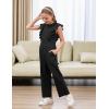 imageGORLYA Girls Ruffle Trim Flutter Sleeve Casual Jumpsuit Outfits Straight Wide Leg Long Pant Jumper Rompers 414TBlack