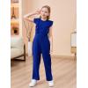 imageGORLYA Girls Ruffle Trim Flutter Sleeve Casual Jumpsuit Outfits Straight Wide Leg Long Pant Jumper Rompers 414TBlue