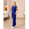 imageGORLYA Girls Ruffle Trim Flutter Sleeve Casual Jumpsuit Outfits Straight Wide Leg Long Pant Jumper Rompers 414TBlue