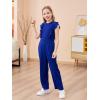 imageGORLYA Girls Ruffle Trim Flutter Sleeve Casual Jumpsuit Outfits Straight Wide Leg Long Pant Jumper Rompers 414TBlue