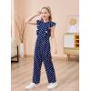 imageGORLYA Girls Ruffle Trim Flutter Sleeve Casual Jumpsuit Outfits Straight Wide Leg Long Pant Jumper Rompers 414TNavy Dot