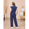 imageGORLYA Girls Ruffle Trim Flutter Sleeve Casual Jumpsuit Outfits Straight Wide Leg Long Pant Jumper Rompers 414TNavy Dot