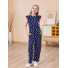 imageGORLYA Girls Ruffle Trim Flutter Sleeve Casual Jumpsuit Outfits Straight Wide Leg Long Pant Jumper Rompers 414TNavy Dot