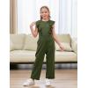 imageGORLYA Girls Ruffle Trim Flutter Sleeve Casual Jumpsuit Outfits Straight Wide Leg Long Pant Jumper Rompers 414TOlive