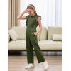 imageGORLYA Girls Ruffle Trim Flutter Sleeve Casual Jumpsuit Outfits Straight Wide Leg Long Pant Jumper Rompers 414TOlive