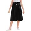 imageGORLYA Girls Boho Paper Bag Elastic Waist Long Swing Casual Vintage Button Front Maxi Skirt for 614YBlack