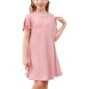 imageGORLYA Girls Cut Shoulder Split Sleeve Tie Knot Cuff Casual ALine Shift Midi Dress with Pockets 414YPink