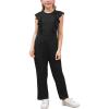 imageGORLYA Girls Ruffle Trim Flutter Sleeve Casual Jumpsuit Outfits Straight Wide Leg Long Pant Jumper Rompers 414TBlack