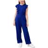 imageGORLYA Girls Ruffle Trim Flutter Sleeve Casual Jumpsuit Outfits Straight Wide Leg Long Pant Jumper Rompers 414TBlue