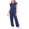 imageGORLYA Girls Ruffle Trim Flutter Sleeve Casual Jumpsuit Outfits Straight Wide Leg Long Pant Jumper Rompers 414TNavy Dot