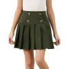 imageGORLYA Girls School Uniform Woven High Waist Button Front Skater Tennis Pleated Hem Short Skirt 614YGreen