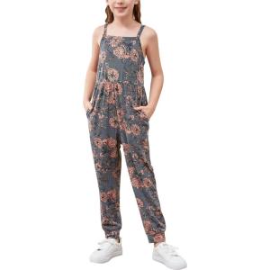 imageGORLYA Girls Casual Sleeveless Strap Backless Jumpsuit Outfits Baggy Harem Overalls Long Pant Jumper Rompers 414TGray Print
