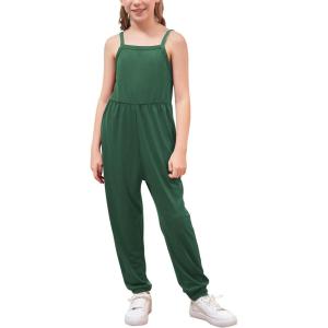 imageGORLYA Girls Casual Sleeveless Strap Backless Jumpsuit Outfits Baggy Harem Overalls Long Pant Jumper Rompers 414TGreen