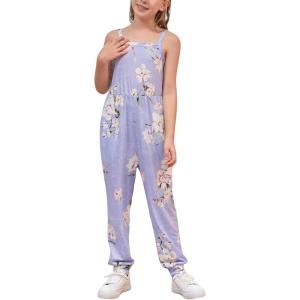 imageGORLYA Girls Casual Sleeveless Strap Backless Jumpsuit Outfits Baggy Harem Overalls Long Pant Jumper Rompers 414TMauve Flower