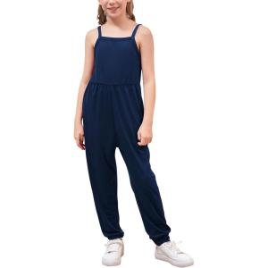 imageGORLYA Girls Casual Sleeveless Strap Backless Jumpsuit Outfits Baggy Harem Overalls Long Pant Jumper Rompers 414TNavy