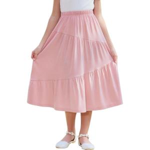 imageGORLYA Girls Holiday Casual Asymmetrical Tiered Ruffle Hem Long Swing Boho Fancy Maxi Skirt 614YPink