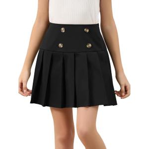 imageGORLYA Girls School Uniform Woven High Waist Button Front Skater Tennis Pleated Hem Short Skirt 614YBlack