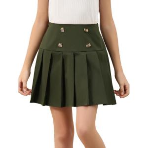 imageGORLYA Girls School Uniform Woven High Waist Button Front Skater Tennis Pleated Hem Short Skirt 614YGreen