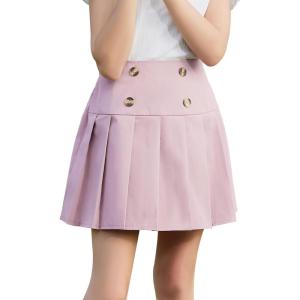 imageGORLYA Girls School Uniform Woven High Waist Button Front Skater Tennis Pleated Hem Short Skirt 614YPink