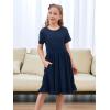 imageGORLYA Girls Casual Loose ALine Twirly Ruffle Hem Swing Skater TShirt Dress with Pockets Age 414YNavy
