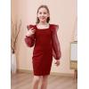 imageGORLYA Girls Mesh Ruffle Trim Bow Backless Square Neck Lantern Sleeve Slim Fitting Pencil Dress 816YWine Red