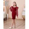 imageGORLYA Girls Mesh Ruffle Trim Bow Backless Square Neck Lantern Sleeve Slim Fitting Pencil Dress 816YWine Red