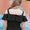 imageGORLYA Girls Cold Shoulder Flounce Trim Elegant Casual Formal Dress with Pockets for 414T KidsBlack