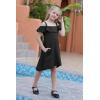 imageGORLYA Girls Cold Shoulder Flounce Trim Elegant Casual Formal Dress with Pockets for 414T KidsBlack