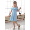 imageGORLYA Girls Cold Shoulder Flounce Trim Elegant Casual Formal Dress with Pockets for 414T KidsBlue