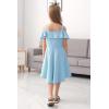 imageGORLYA Girls Cold Shoulder Flounce Trim Elegant Casual Formal Dress with Pockets for 414T KidsBlue