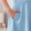 imageGORLYA Girls Cold Shoulder Flounce Trim Elegant Casual Formal Dress with Pockets for 414T KidsBlue