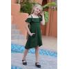 imageGORLYA Girls Cold Shoulder Flounce Trim Elegant Casual Formal Dress with Pockets for 414T KidsGreen