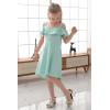 imageGORLYA Girls Cold Shoulder Flounce Trim Elegant Casual Formal Dress with Pockets for 414T KidsMint Green