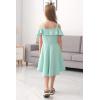 imageGORLYA Girls Cold Shoulder Flounce Trim Elegant Casual Formal Dress with Pockets for 414T KidsMint Green
