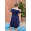 imageGORLYA Girls Cold Shoulder Flounce Trim Elegant Casual Formal Dress with Pockets for 414T KidsNavy