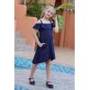imageGORLYA Girls Cold Shoulder Flounce Trim Elegant Casual Formal Dress with Pockets for 414T KidsNavy