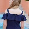 imageGORLYA Girls Cold Shoulder Flounce Trim Elegant Casual Formal Dress with Pockets for 414T KidsNavy