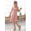 imageGORLYA Girls Cold Shoulder Flounce Trim Elegant Casual Formal Dress with Pockets for 414T KidsPink