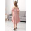imageGORLYA Girls Cold Shoulder Flounce Trim Elegant Casual Formal Dress with Pockets for 414T KidsPink