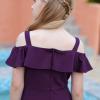 imageGORLYA Girls Cold Shoulder Flounce Trim Elegant Casual Formal Dress with Pockets for 414T KidsPurple