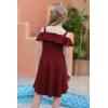 imageGORLYA Girls Cold Shoulder Flounce Trim Elegant Casual Formal Dress with Pockets for 414T KidsWine Red