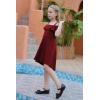 imageGORLYA Girls Cold Shoulder Flounce Trim Elegant Casual Formal Dress with Pockets for 414T KidsWine Red