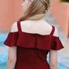 imageGORLYA Girls Cold Shoulder Flounce Trim Elegant Casual Formal Dress with Pockets for 414T KidsWine Red