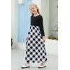 imageGORLYA Girls Short Sleeve Patchwork Floral Print Loose Casual Long Maxi Dress with Pockets for 412 Years KidsBlack Plaidlong Sleeve