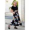 imageGORLYA Girls Short Sleeve Patchwork Floral Print Loose Casual Long Maxi Dress with Pockets for 412 Years KidsBlack Print