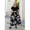 imageGORLYA Girls Short Sleeve Patchwork Floral Print Loose Casual Long Maxi Dress with Pockets for 412 Years KidsBlack Print