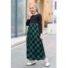 imageGORLYA Girls Short Sleeve Patchwork Floral Print Loose Casual Long Maxi Dress with Pockets for 412 Years KidsGreen Plaidlong Sleeve