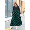 imageGORLYA Girls Short Sleeve Patchwork Floral Print Loose Casual Long Maxi Dress with Pockets for 412 Years KidsGreen Plaidlong Sleeve